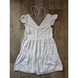 ABERCROMBIE & FITCH White Pinstripe Tiered Sleeveless Sundress Tie Back XS Beach
